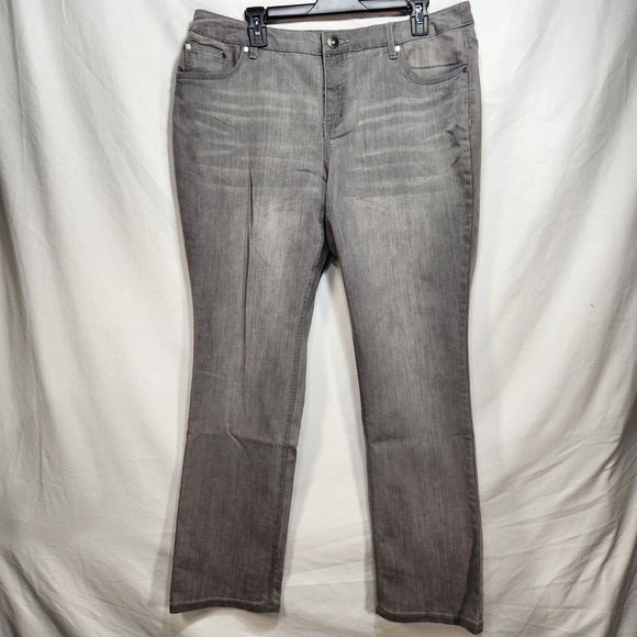 CJ Banks Denim - C J Banks Barely Boot Womens Gray Jeans Size 14W Embroidered NWT